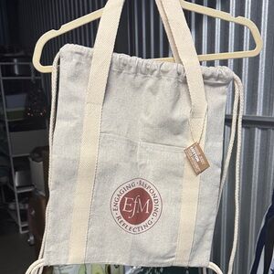Beige Canvas Tote with Red Logo